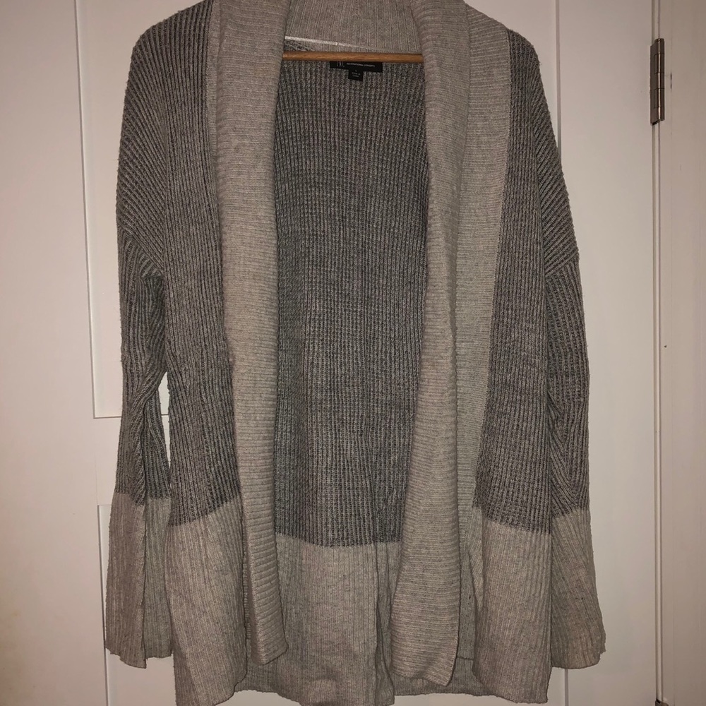INC Mixed Media Gray Long Cardigan Sweater - Large